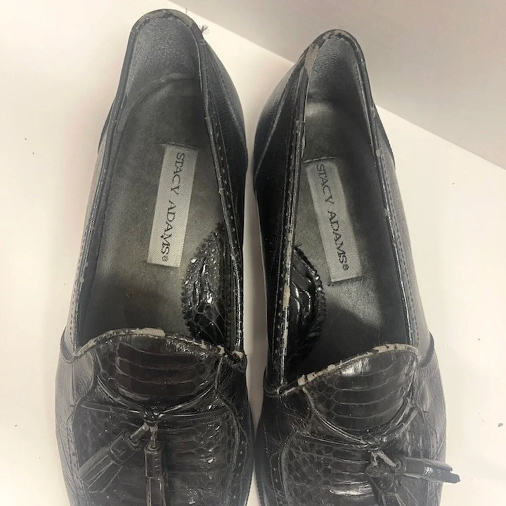 Stacy Adams Mens Black Genuine Snake Leather Tassel Loafers 23788-01 Size‎ 8.5M